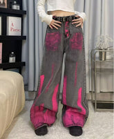 Leuchtend rosa Emo Pantying grau Denim Damen Jeans